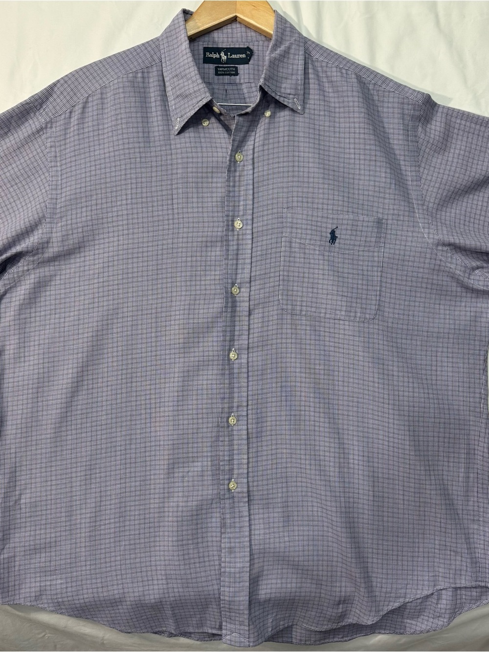 Ralph Lauren Yarmouth 100% Cotton Purple Check Dress Shirt 17 34/35